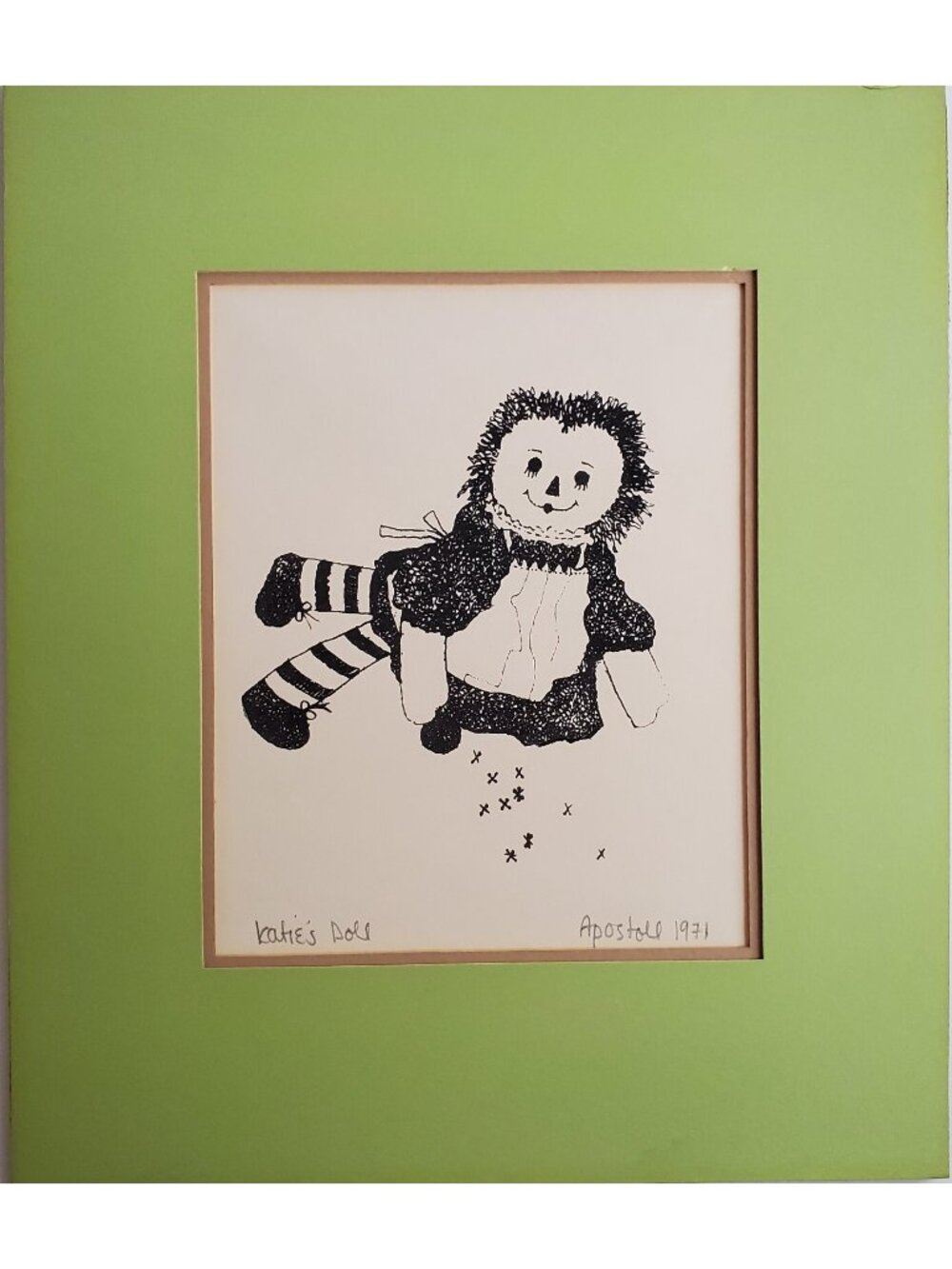 ART PRINT Eve Apostoll Katie's Doll Raggedy Ann Signed 1971 Canadian Matted
